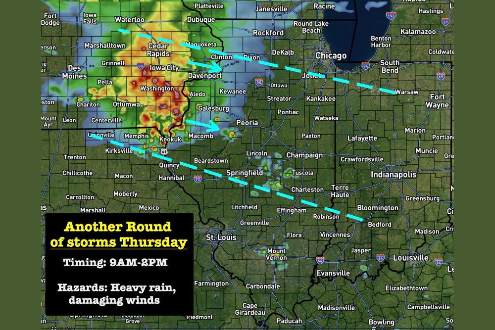 Another Round of Storms Fires Up in Dakotas and Tracks Toward Iowa and Illinois Thursday With Damaging Winds Between Nine AM and Two PM