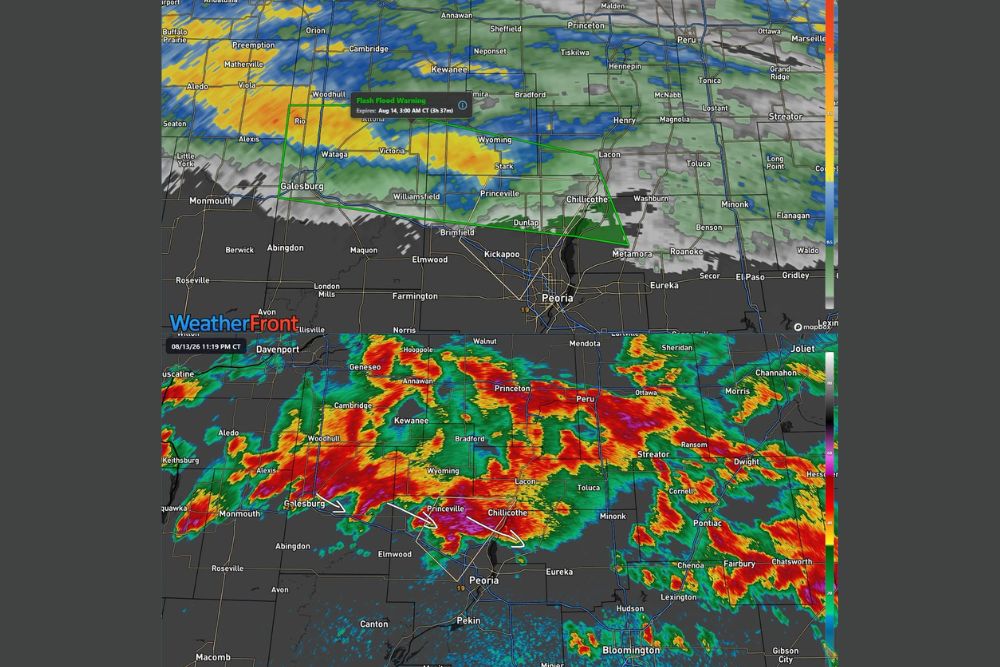 Flash Flood Warning Issued for Five Illinois Counties Until Three AM as Storms Drop Two Inches With Another Two Inches Expected Overnight