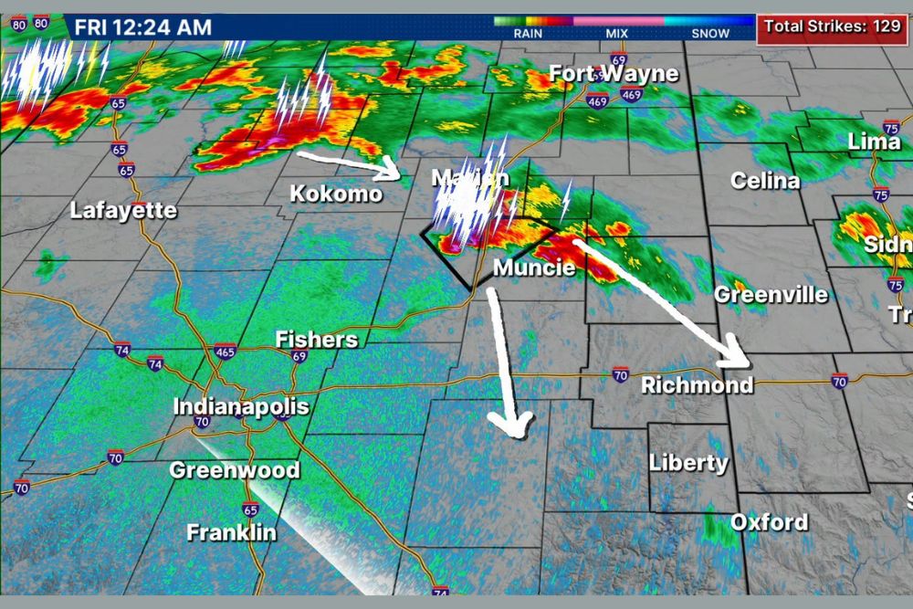 Golf Ball Size Hail Reported Near Muncie as Intense Storms With Flash Flood Potential Track Toward Winchester, Richmond, and New Castle Overnight