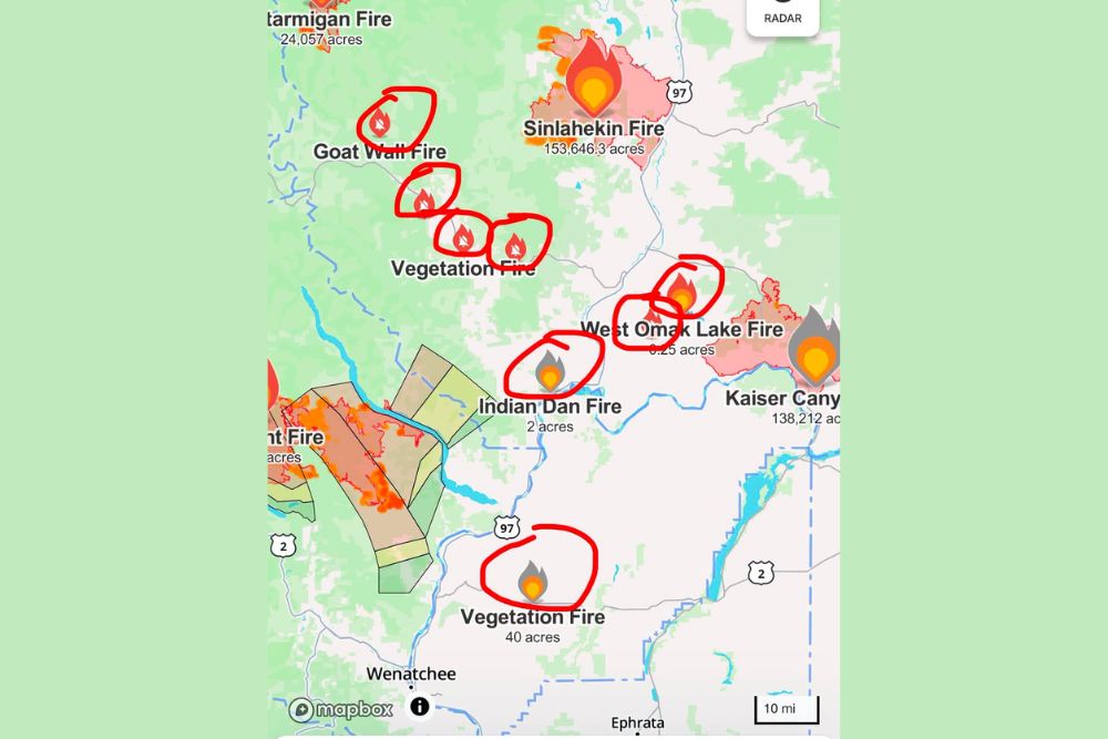 Multiple New Lightning-Sparked Wildfires Break Out East of the Cascades With Sinlahekin Fire Now Exceeding One Hundred Fifty Thousand Acres