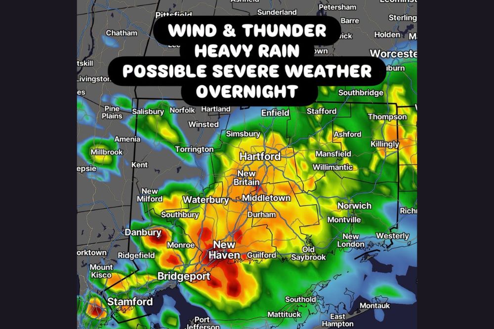 Nasty Overnight Storm Line Threatens Hartford, New Haven, and Bridgeport With Frequent Lightning, Heavy Rain, and Strong Wind Gusts Between 11 PM and 5 AM