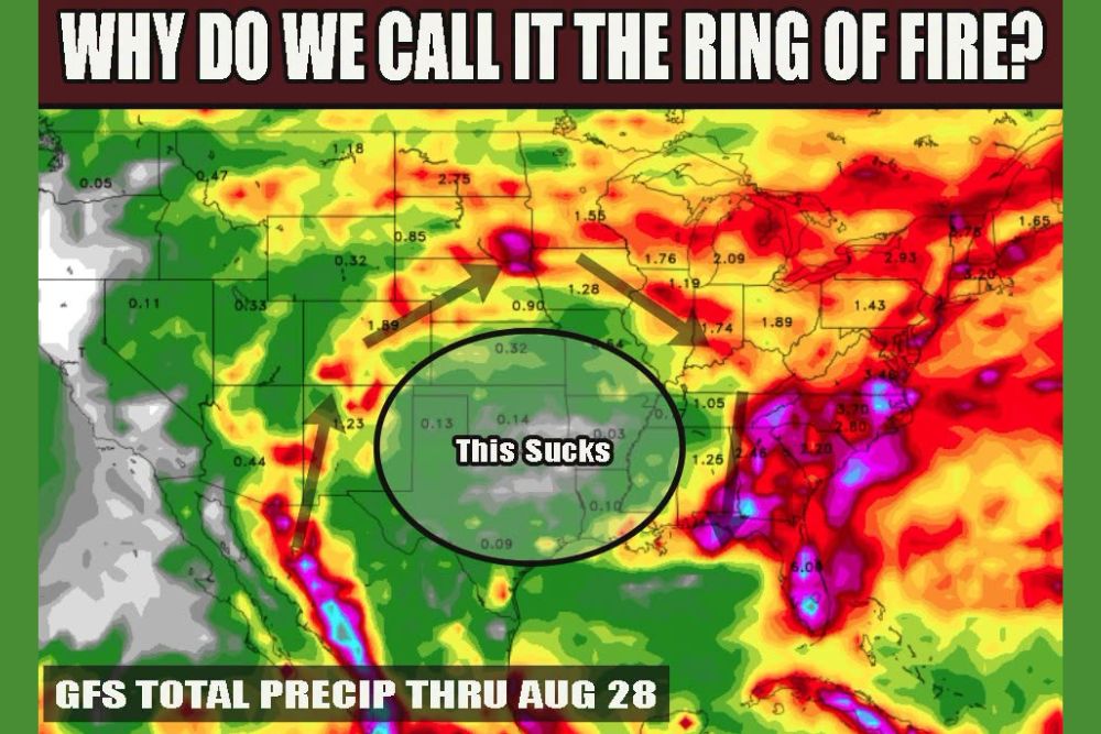 Ring of Fire Pattern Explained as Heat Dome Locks Over Texas With Storms Repeatedly Slamming Same Areas While Center Stays Bone Dry Through August