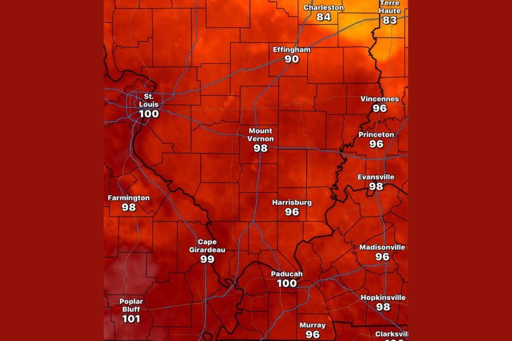 Southern Illinois Braces for Hottest Day of the Year With St. Louis and Paducah Reaching One Hundred Degrees in Actual Air Temperature