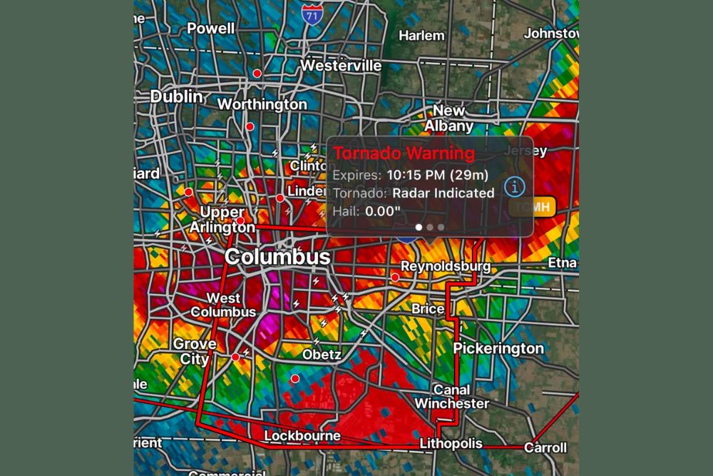 Tornado Warning Issued for Columbus as Radar Indicates Strong Rotation With Storm Moving East at Twenty Five MPH Toward Reynoldsburg